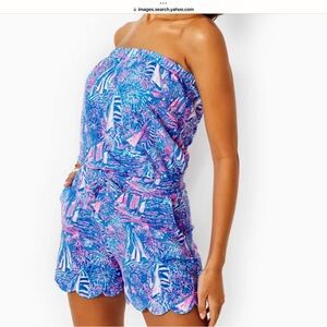 NEW LILLY PULITZER JACE STRAPLESS ROMPER/ BOCA BLUE